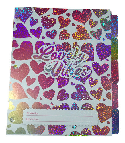 Carpeta Escolar N°3 2 Tapas + Asignaturas + Ganchos Brillosa 1