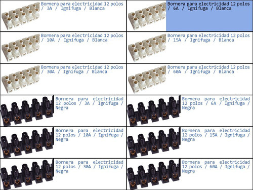 Bornera Electricidad 12 Polos 6a Ignifuga Blanca 1
