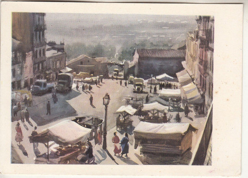 Rara Postal Ilustracion Vista Feria Del Rastro Madrid España 0