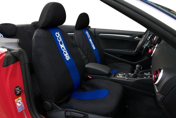 Juego Cubre Asientos Auto Logo Sparco Universales Tela Azul 1