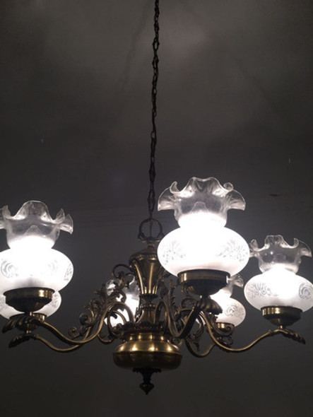 Antigua Araña De Bronce De 6 Luces Con Tulipas 1