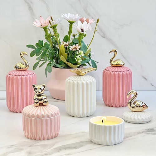 Vela En Frasco De Cerámica Rosado Alto 12cm X Ø 8cm 1