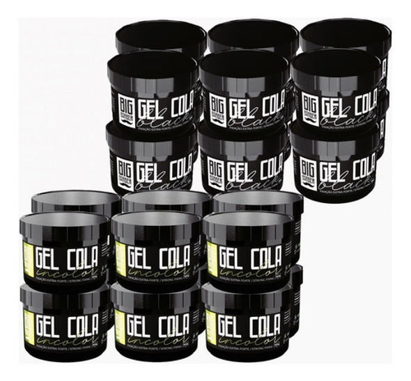 Gel Cola Big Barber 300g Metade Black + Incolor Caixa 24 Und 0