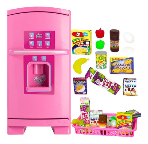 Geladeira Infantil Rosa Com Acessórios 48cm Alt + Mercadinho 0