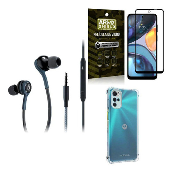 Kit Capinha Moto G22 + Fone De Ouvido Extreme + Película 0