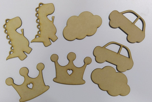 30 Figuras 10cm Formas Fibrofacil Corona Dino Auto Nube Mdf 1