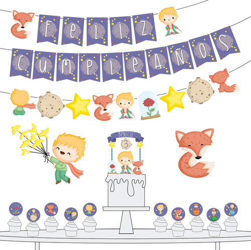 Kit Deco Cumple Cake Topper Banderín Pinchos El Principito 0