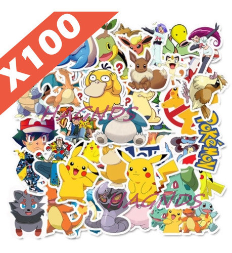 Set De 100 Pegotines Stickers De Pokemon Anime Manga 0