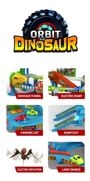 Juguete Pista Eléctrica Dinosaurio 6 Autos Sonido Y Parking 1