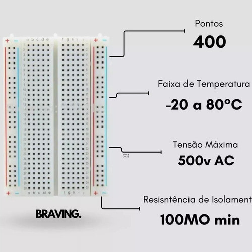 5 X Protoboard Breadboard 400 Pontos Furos Pinos 1