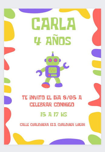 Invitación Digital Cumpleaños Infantil - Diseño Robot 0