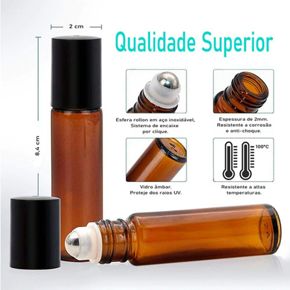 Kit 10 Frascos Vidro Âmbar Roll-on 10ml (vidro Grosso) 1