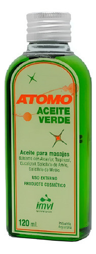 Atomo Aceite Verde Para Masajes Pomo 120 Ml 0