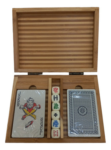 Estojo Kit Dados Baralho Em Estojo De Bambu Poker Set 1