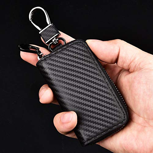 Funda Llavero Llave Auto Cuero Fibra Carbon Cierre Mosqueton 1
