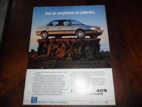 Publicidad 1989 Peugeot 405 Expresion De Talento Esso 0