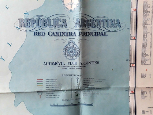 Mapa De Argentina. Red Caminera.  Automóvil Club Aca 68x105 1
