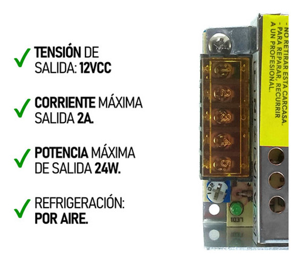 Fuente 12v 2amp Transformador 24w Metálica Tira Led Cctv 1