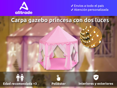 Carpa Gazebo Niñas Interior Exterior Con 2 Luces Guirnalda 1