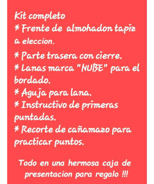 Almohadones Para Bordar En Punto Cruz Kit Completo Aguja Lan 1