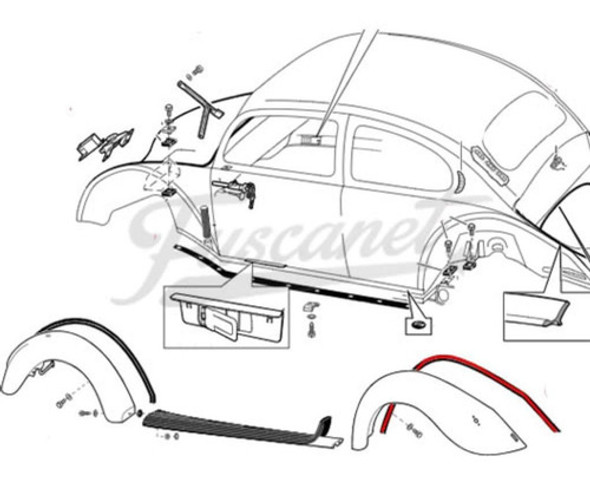 Vw Fusca Goma / Junta / Galon De Guardabarro Trasero Negro- 0