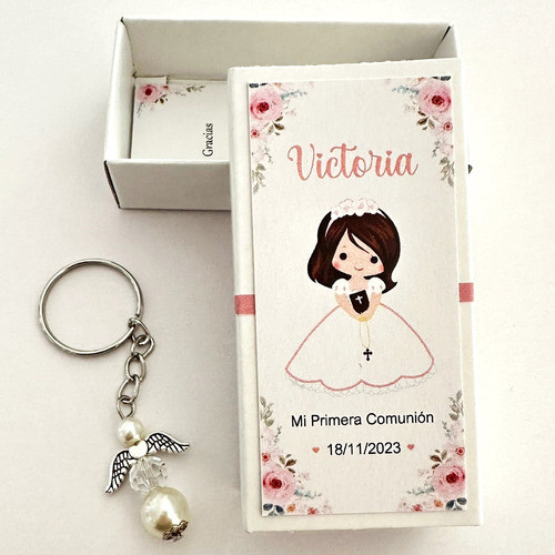 10 Souvenir Comunion Bautismo Cajita Llavero Nena Varon Nene 1