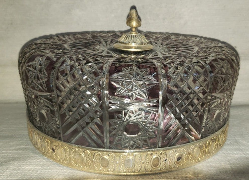 Aplique De Techo Bronce Con Cristal Violeta Montepio_antig 1