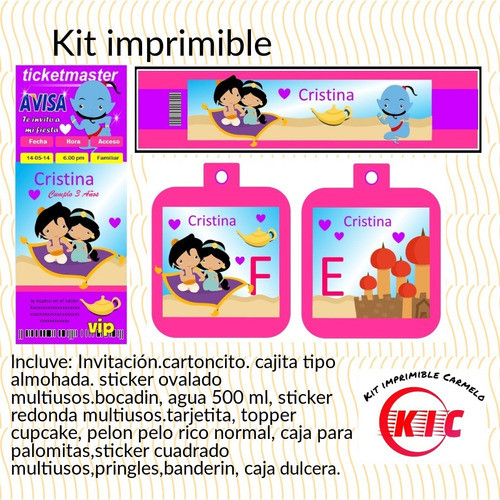 Kit Imprimible Candy Bar Aladin Bebe Editable 1