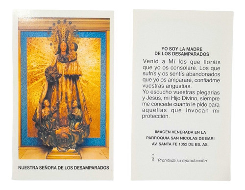 Estampas Nuestra Señora De Los Desamparados Virgen X 100 0