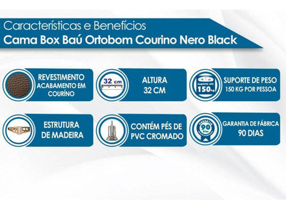 Cama Box Base Casal Courino Preto (138x20)ortobom 1 Cama Box Base Casal Courino Preto (138x20)ortobom 1