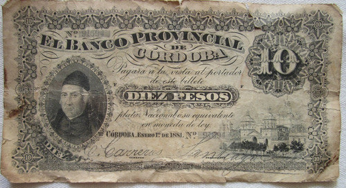 Antiguo Billete Argentina S 738 Banco Provin Cordoba 1885 0