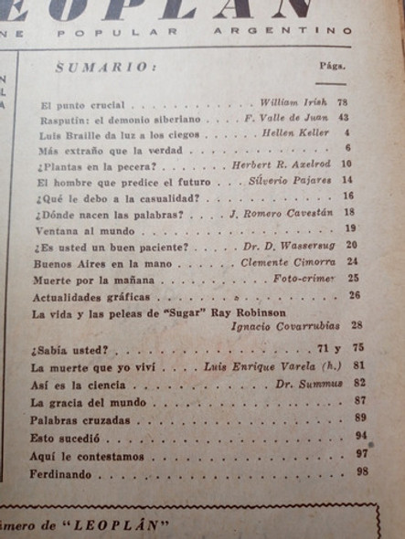 Leoplan N.437 3 Sept. 1952 El Punto Crucial William Irish 1
