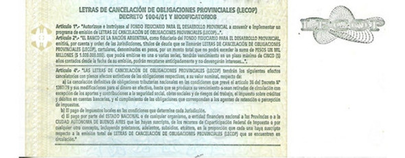 Billete Argentina Bono 50 Lecop Ec#209 Sin Circular Palermo 1