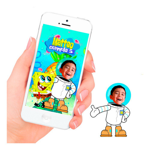 Video Invitacion Bob Esponja + Invitacion Digital Con Foto M 0