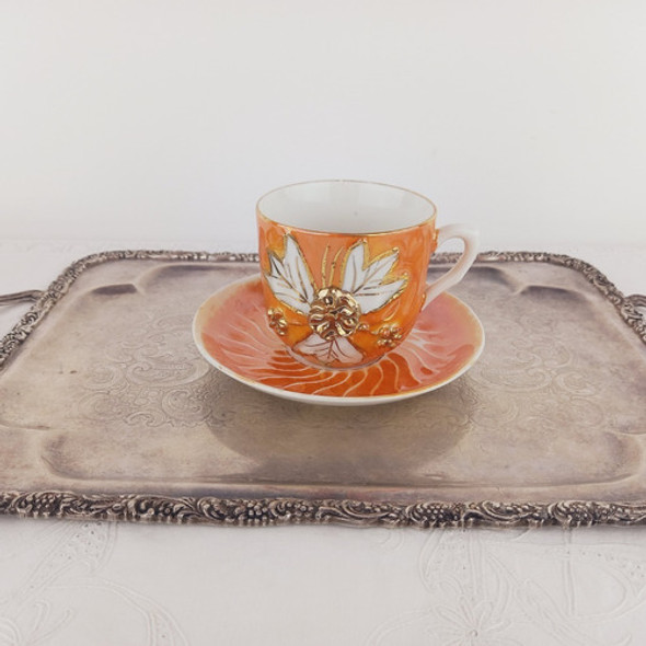 Taza De Te Porcelana Isabelina Flores Y Hojas Relieve Mirala 1