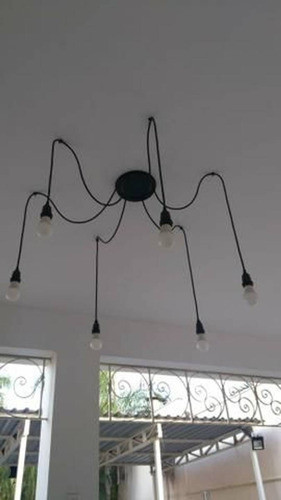 Luminária Lustre Pendente Cascata Aranha Preta Vintage Retrô 1