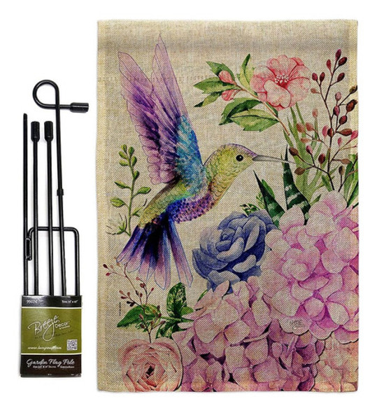 Breeze Decor Purple Hummingbird Burlap Garden Flag Set With 0