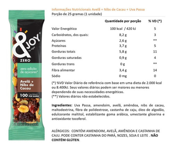 Mixed Nuts &joy Agtal Zero Açucar Avelã, Nibs Cacau 12x25g 1