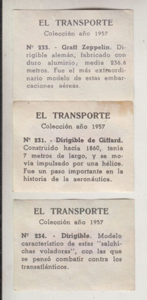 1957 Antiguos Dirigibles 3 Tarjetas Unicas De Album Uruguay 1
