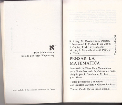 Pensar La Matematica Seminario De Paris Tusquets Filosofia 1
