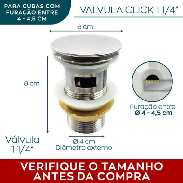 9 Valvula Click 1 1/4 Com Ladrão Ralo Pia Inox Banheiro Kit 1