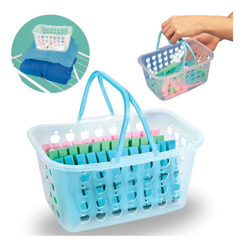 Cesta Com Alça+ 36 Prendedores De Roupa + Kit Protetor Varal 1