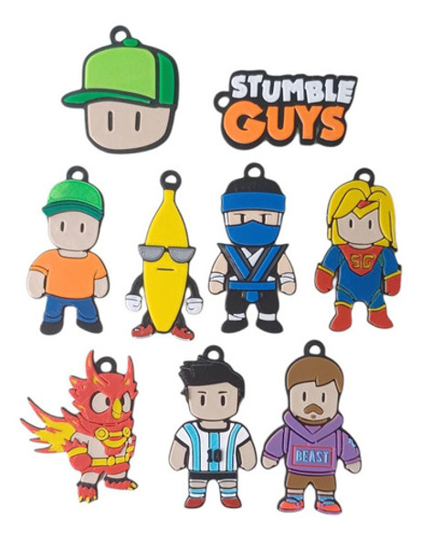 10 Souvenirs Stumble Guys Llavero, Iman, Colgante, Pin. 0