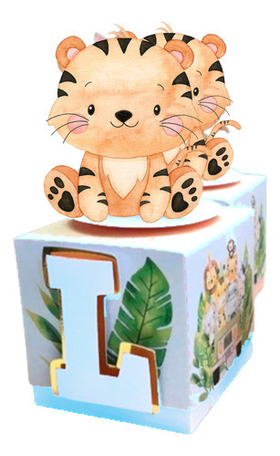 Kit Imprimible Caja Cubo Safari Celeste Editable 0