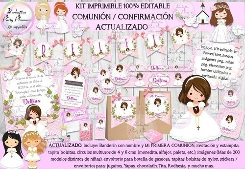 Kit Imprimible Candy Bar Comunion Confirmacion Rosa Editable 0