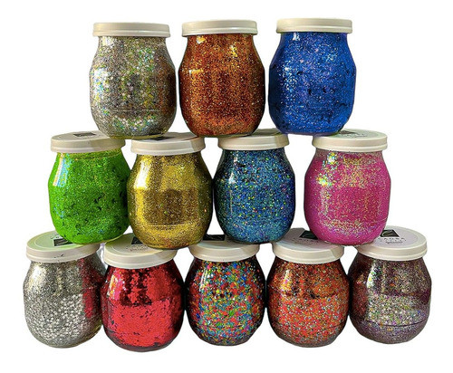 Combo Glitter Bar Party Gel Brillo X12 Frascos Grandes Color 0