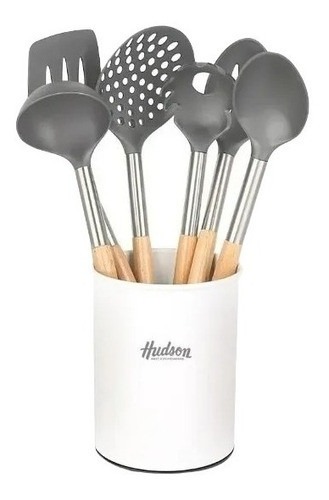 Juego 6 Utensilios Nylon Hudson Mango Madera Color Blanco 0