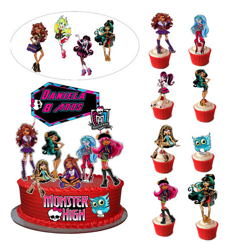 Topo Bolo  Monster High + 20 Toppers E 20 Apliques 0