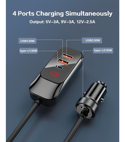 Cargador De Coche Usb C, Adaptador De Cargador De Coche Súpe 1