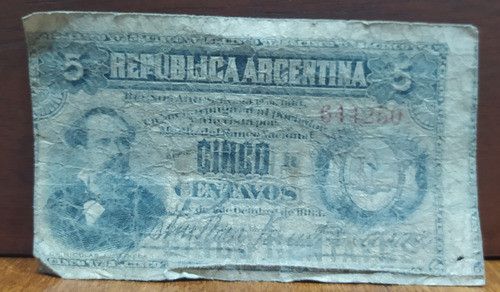 Billete Fraccionario Argentina 5 Centavos 1884 Nc 354c 0
